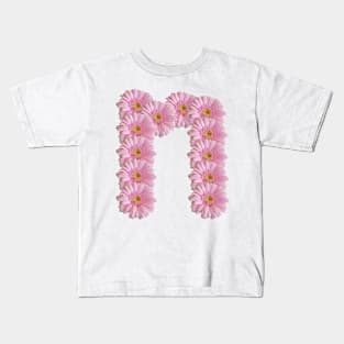 Letter n Pink Gerbera Daisy Kids T-Shirt